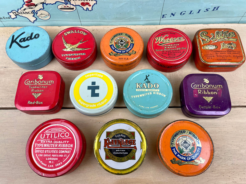 Set of 12 Vintage Typewriter Ribbon Tins