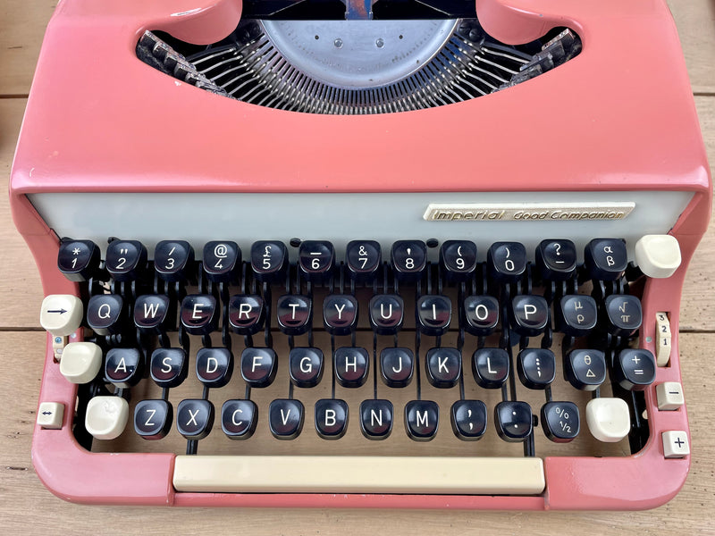 Rare Salmon Pink Imperial No 7 with Book Typeface and Maths Keys
