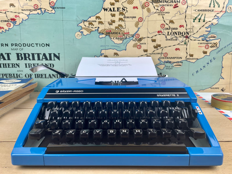 Typewriter,  Blue Silver Reed Silverette II