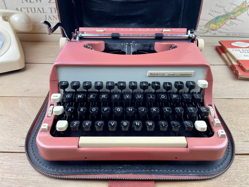 Rare Salmon Pink Imperial No 7 with Book Typeface and Maths Keys